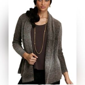 EILEEN FISHER Mohair Grayish Brown Ombre’ Fuzzy Open Front Cardigan Size:XS